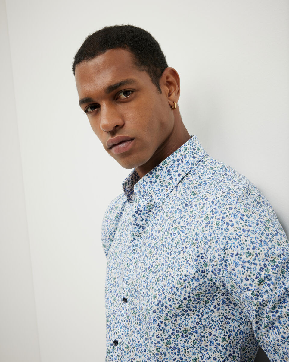 Textured Floral Long Sleeve Shirt, Blue, hi-res